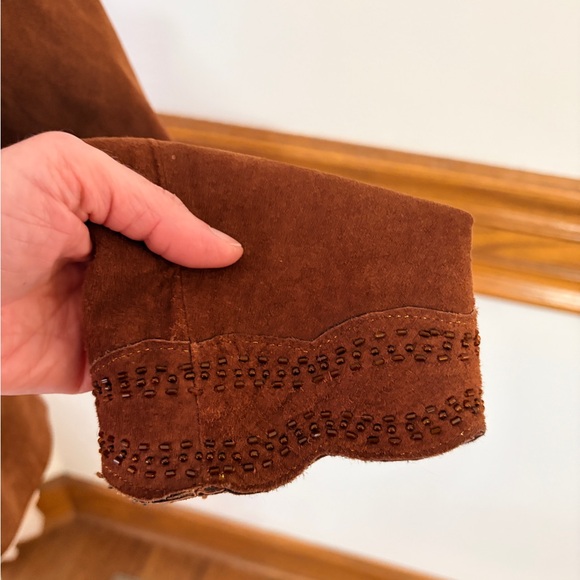 In Suede, chocolate brown suede jacket with bead detailing on waist & cuffs, M - Picture 5 of 8